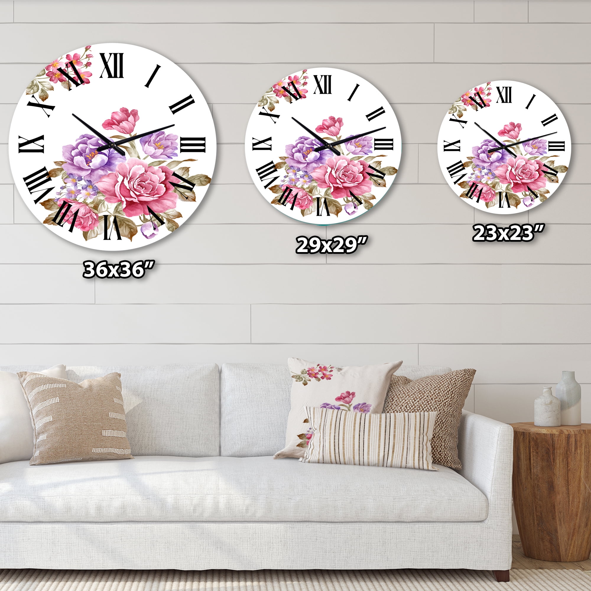 Designart 'Bouquet Of Pink And Purple Flowers I' Farmhouse Wall Clock