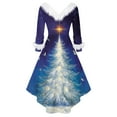 thumbnail image 5 of Christmas Dresses for Women Women's Fashion Elegant Autun And Winter Long Sleeve V-Neck Christmas Print Dress for Holiday Party,Blue,2XL, 5 of 5