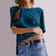 thumbnail image 5 of Camisas de Manga Corta para las Mujeres Casual Cuello Redondo Sólido, Mezcla de Algodón Moda de Verano Blusa Superior, 5 of 9