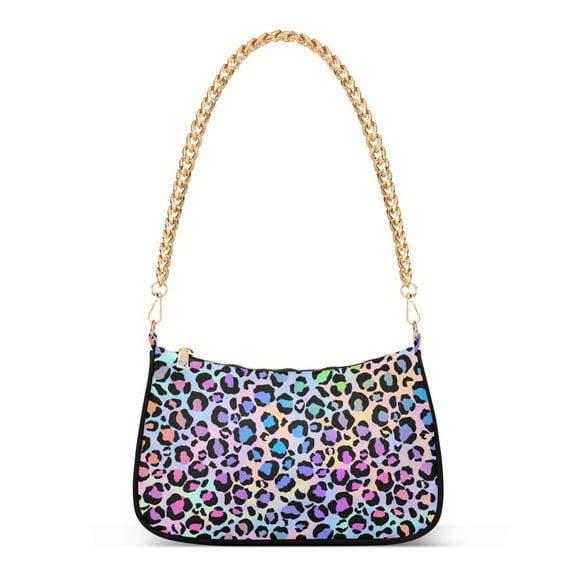 Leopard Print Rainbow Cheetah Polka Dot Womens Chain Shoulder Bag Tote Handbag Clutch Hobo Purse with Zipper for Travel Casual