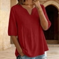 thumbnail image 2 of Vinsonshop Embroidered Tops for Women Gauze Boho Tunic Tops Bohemian Cotton Bohemian Tops Cotton Linen Blouse Gauze Clothes for Summer Beach V Neck Blouses for Women Casual Watermelon Red L, 2 of 9