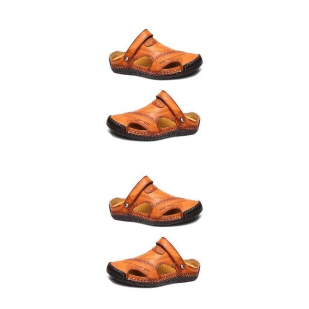Sandalias de cuero Qarigey para hombre impermeables antideslizantes para senderismo Marrón treinta y nueve