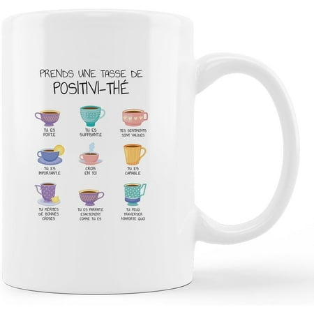 

TraQunn Positivi-tea Positivity Self Affirmation French Mental Health Self Empowerment Ceramic Mug-11oz Coffee Milk Tea Mug Cup with Handle Mental Health Awareness Gifts