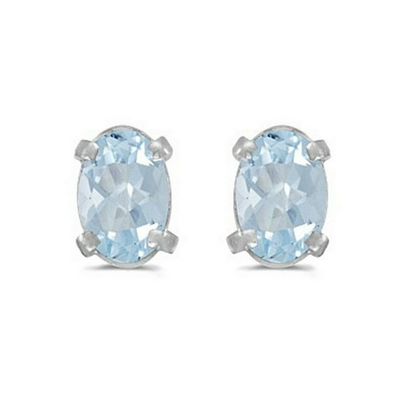 Oval Aquamarine Studs March Birthstone Earrings 14k White Gold (0.80ct)