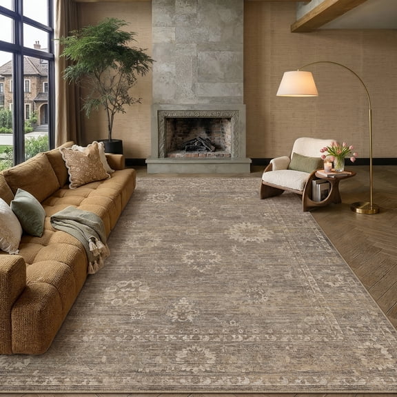 BERTHMEER 8'×10' Area Rugs for Living Room Bedroom Brown Vintage Washable Traditional Farmhouse Large Non Slip Rugs for Office Dining Room Oriental Distressed Carpets