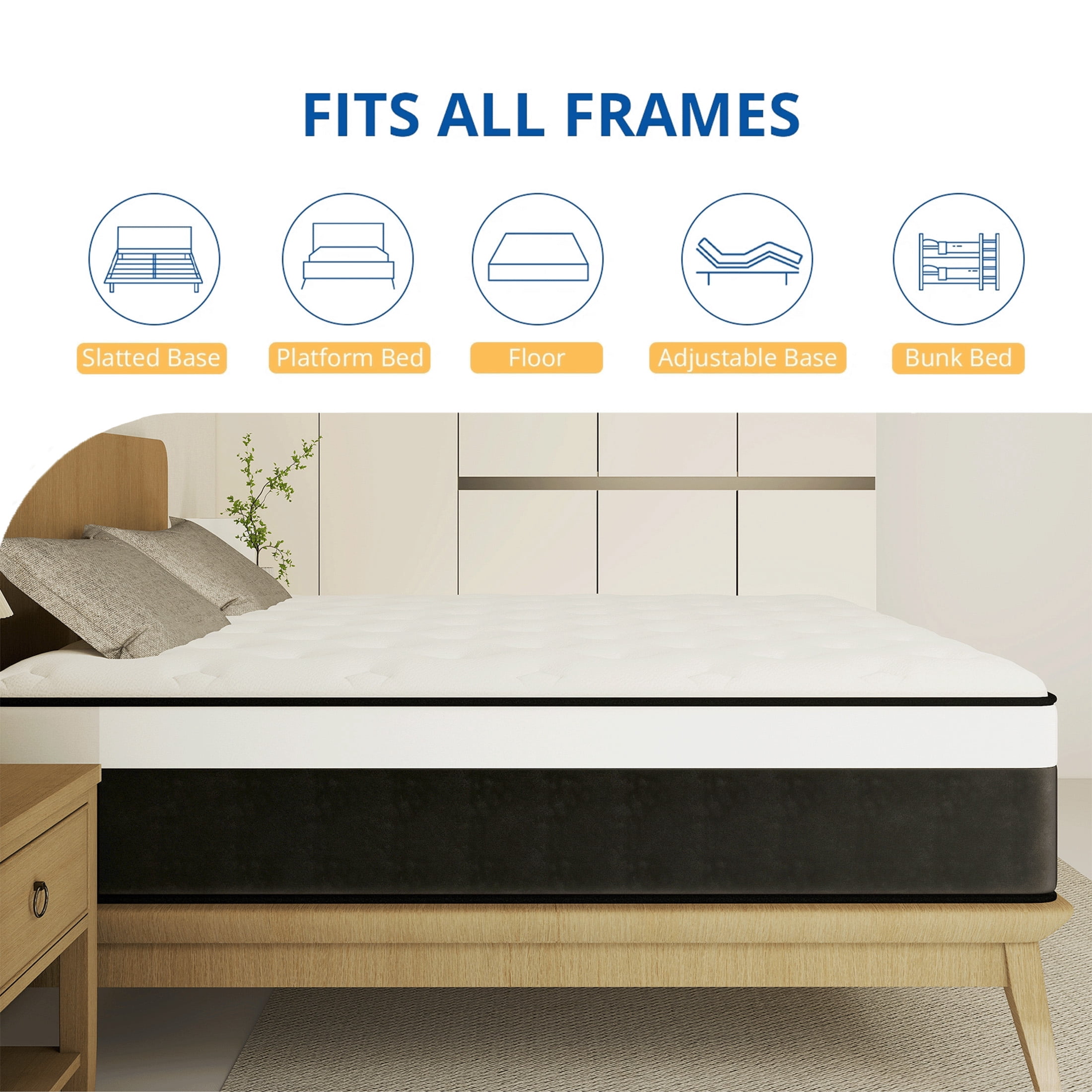 SILENCE MANGO 12 inch Full Sized Hybrid Mattress With Individually Wrapped Pocket Springs Medium Firm Support in a Box High Density Foam for Adult CertiPUR-US