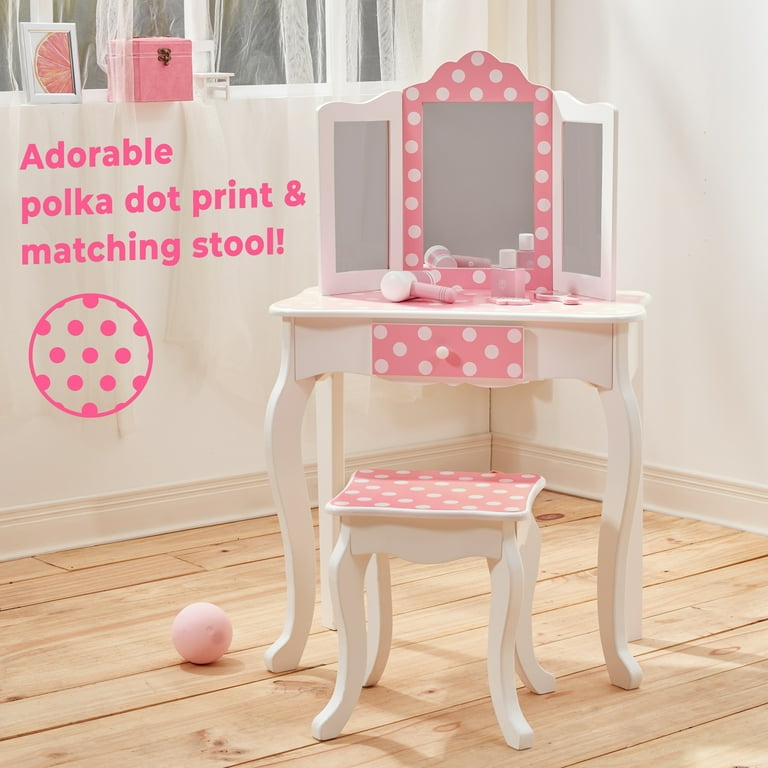 Fantasy Fields Gisele Polka Dot Vanity Table Stool White