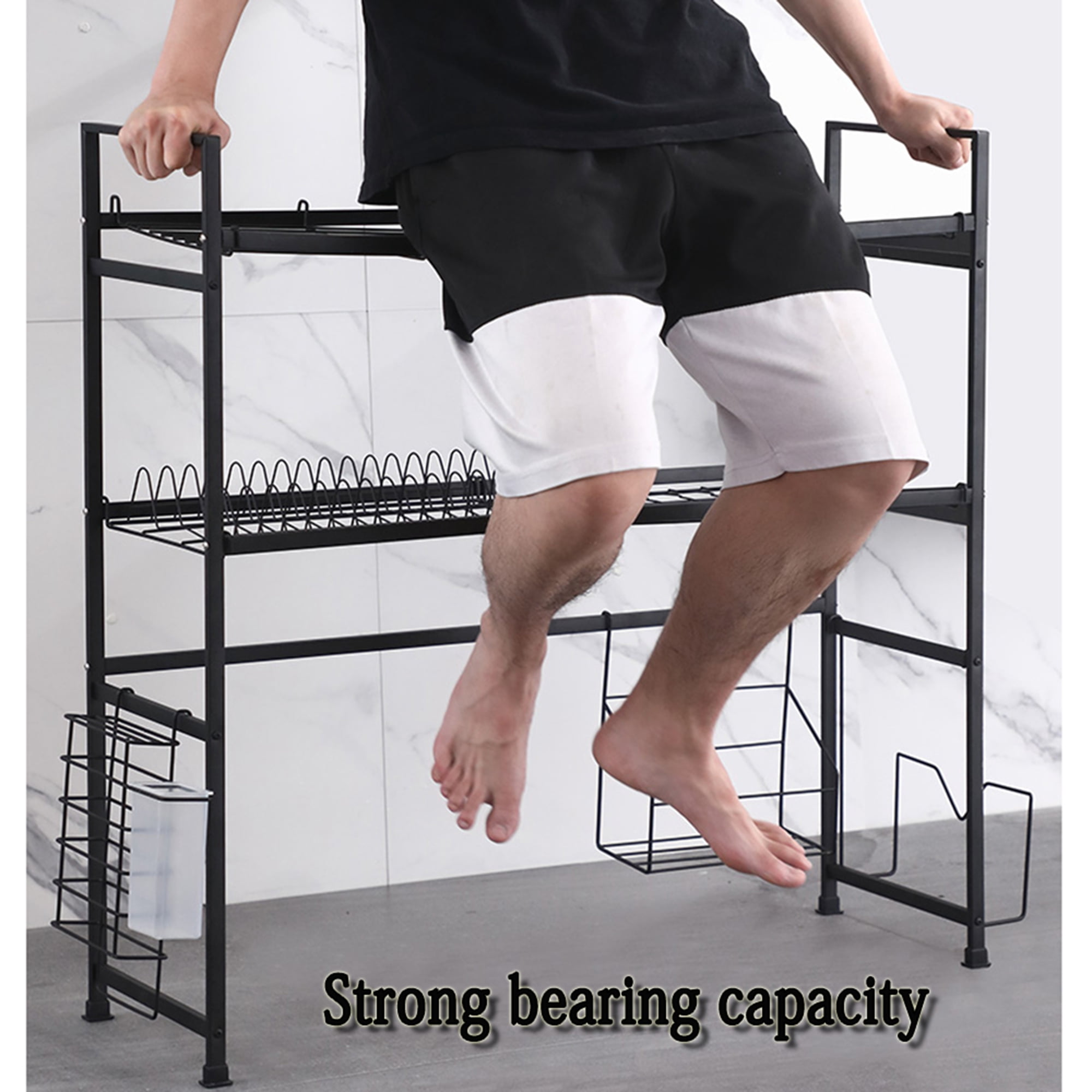 Over The Sink Dish Drying Rack, Length (32.68*11.02*5.12') Large 2 Tier Stainless Steel Dish Dryer Rack for Kitchen Organizer Storage Space Saver Shelf Utensils Holder Drainer