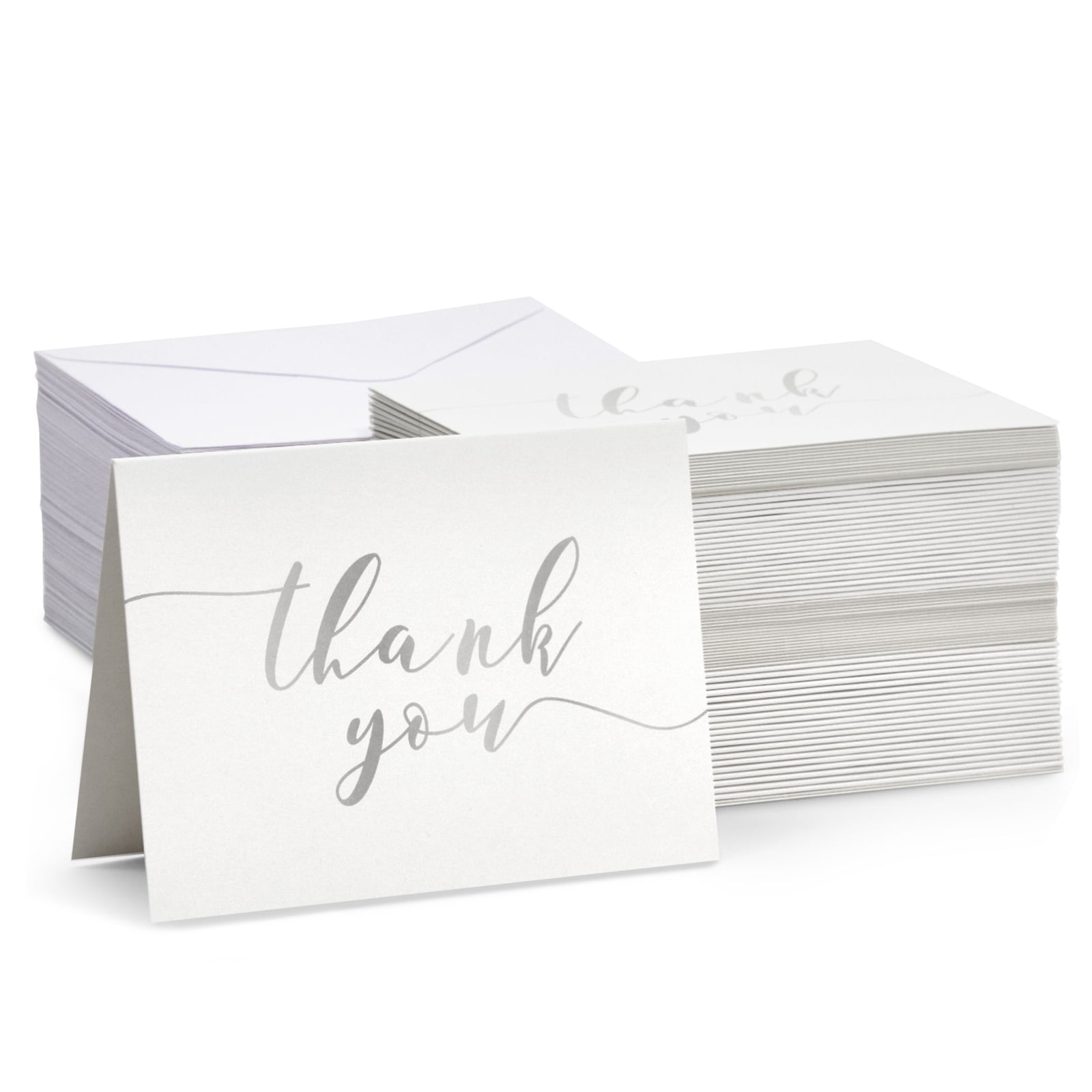 120-Count Thank You Cards with Envelopes, Blank Greeting Notes Bulk Set for Wedding Baby and Bridal Shower Birthday Graduation, Gradient Handwritten Design, White and Silver, 3.6x5 inches