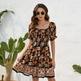 thumbnail image 5 of Womens Summer Dress- Square Neck Puff Sleeve Boho Floral Smocked Ruffle Hem A-line Mini Short Dresses, 5 of 6