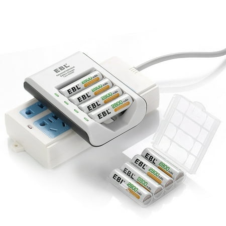 EBL 8-Pack 2800mAh 1.2V AA Battery + 4 Bay Battery Charger for Ni-MH Ni-CD AA AAA Rechargeable