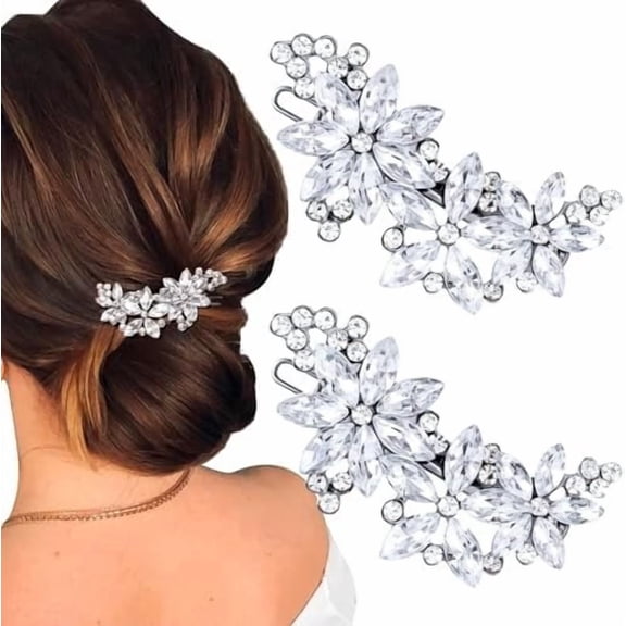 2 count Flower Hair Clips for Wedding, Wedding Hair Pins, Rhinestone Flower Hair Accessories for Bridal Brides Women