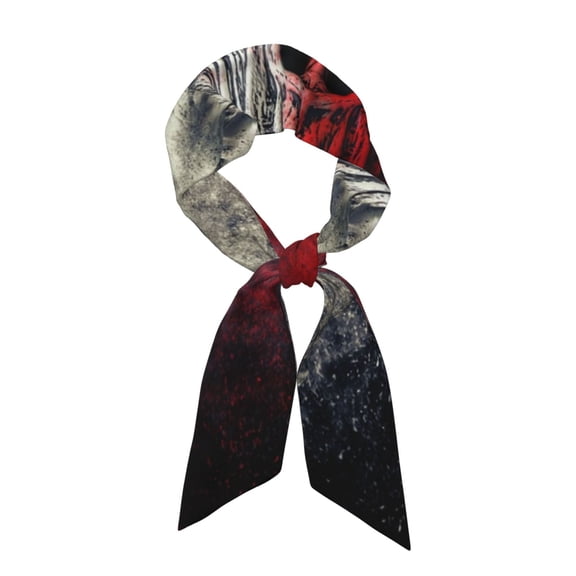 Xecao Red And White Screaming Demon Skull Pattern Large Satin Head Scarf - Satin Hair Scarves Silk Bandana Scarf Headscarf Silk Feeling Scarf for Women