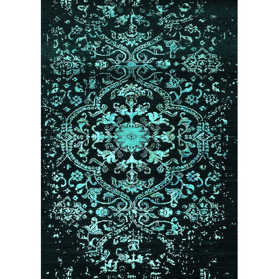Ahgly Company Machine Washable Indoor Rectangle Oriental Turquoise Blue Industrial Area Rugs, 5' x 7'