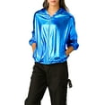 thumbnail image 2 of Chaqueta Brillante de Mujer INSPIRE CHIC de Manga Larga Ligera con Capucha y Cremallera Metálica XL Azul, 2 of 7