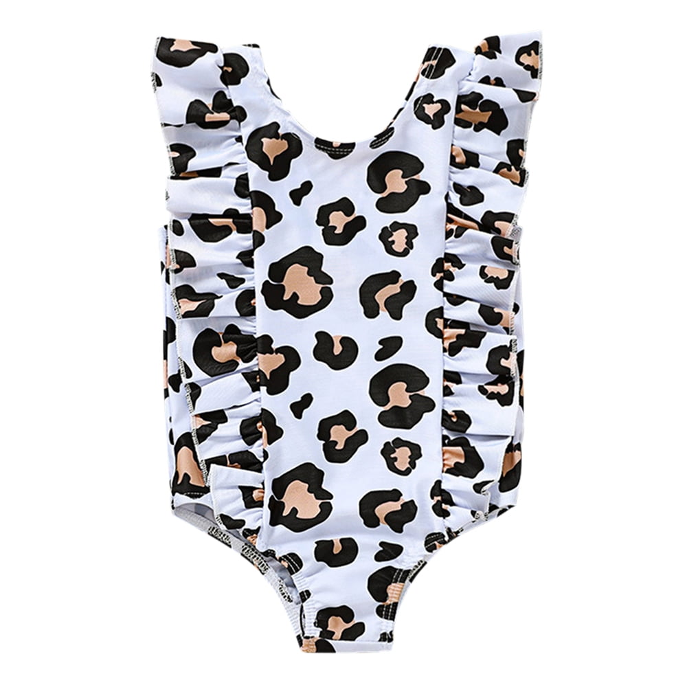 Toddler Baby Girl Bathing Suit One Piece Leopard Ruffle Swimsuit Bikini Off The Shouler Beachwear Summer Clothes