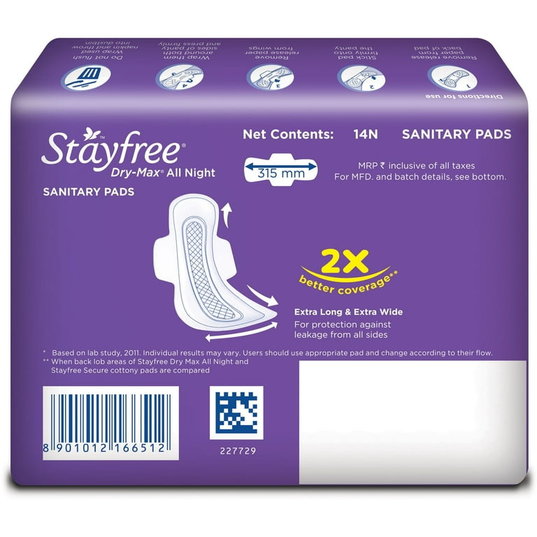 Stayfree Dry Max All Night Sanitary napkins (Pack of 14 Count