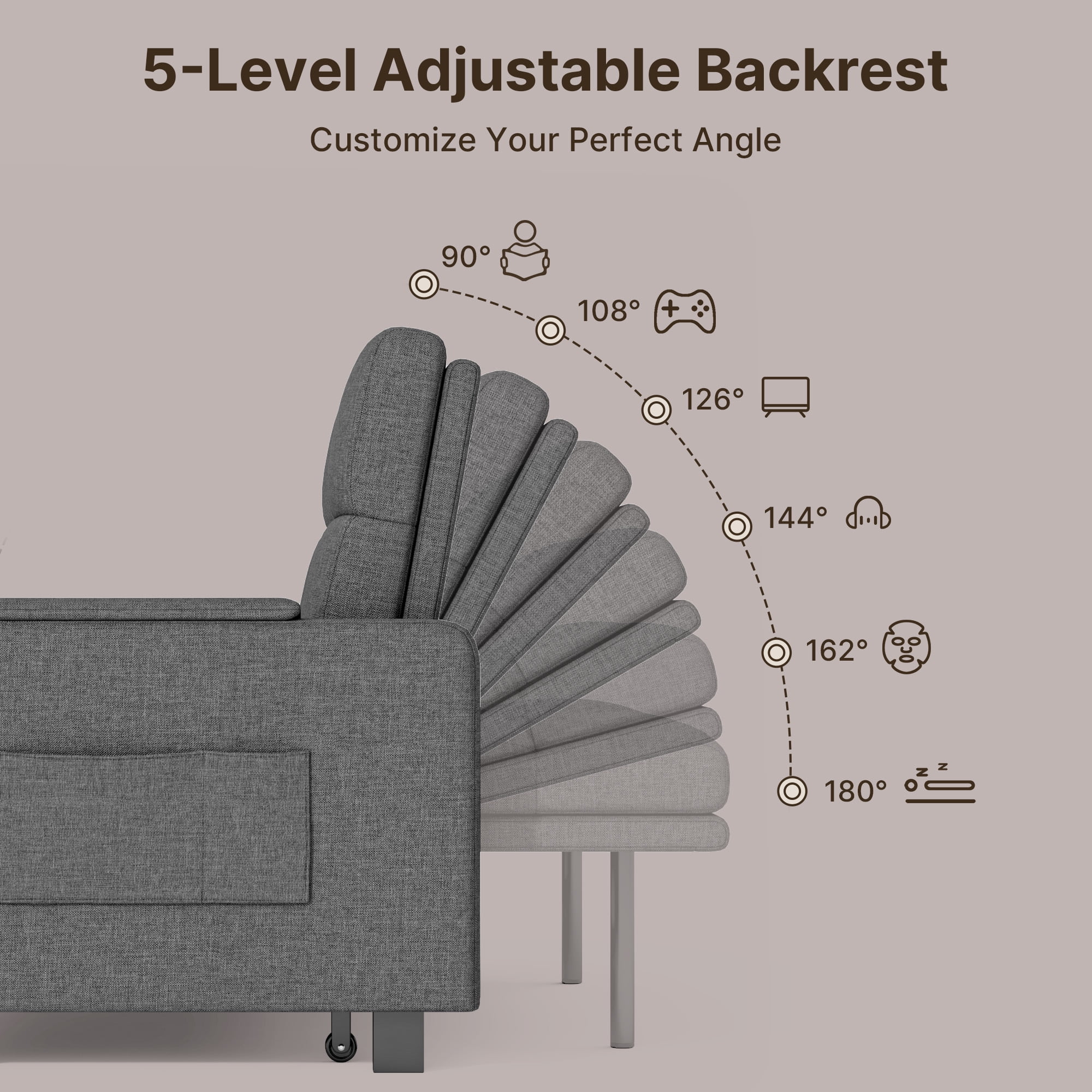 Lofka 71" D Twin Size Convertible Pull-Out Sofa Bed with 6 Adjustable Angles and Smooth Rolling Wheels for Small Spaces, Dark Gray