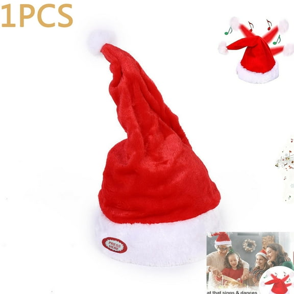 2025 Dancing Santa Hat, Santa Hats Adult, Singing Christmas Hats Dancing Santa Hat for Adults, Plush Velvet Funny Santa Hat Swing with Music Xmas Gifts for Year Party Supplies