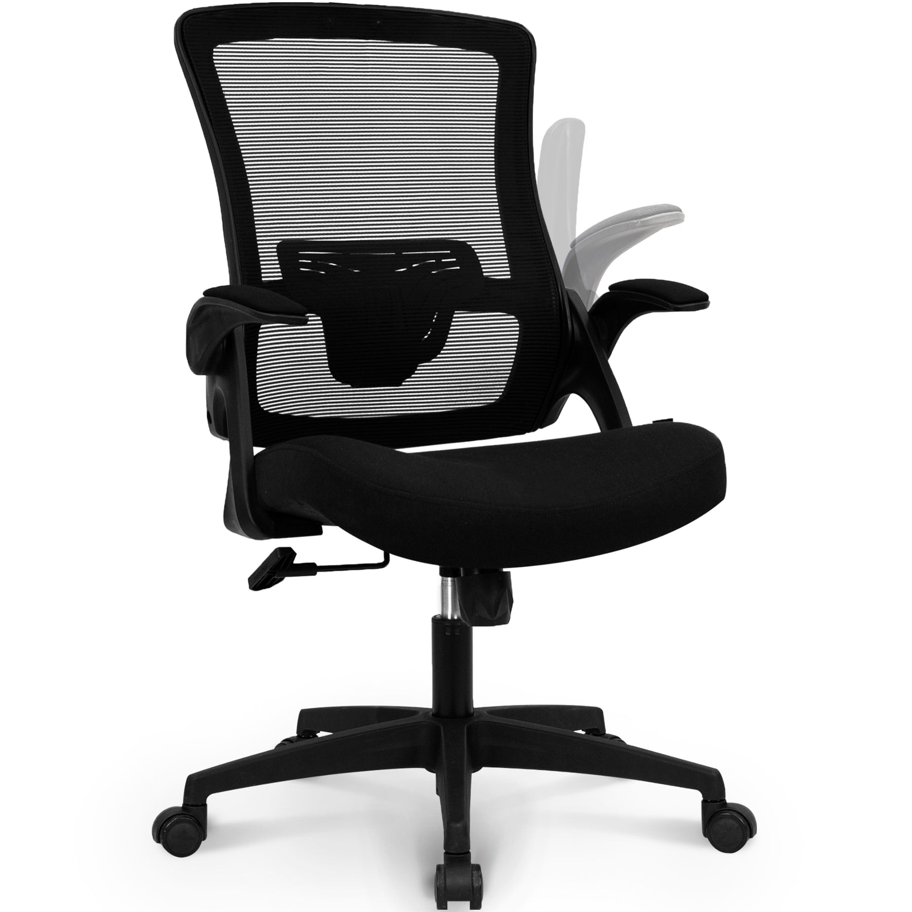 Neo Chair Ergonomic High Back Office Chair with Flipup Arms Adjustable Lumbar Support, Black