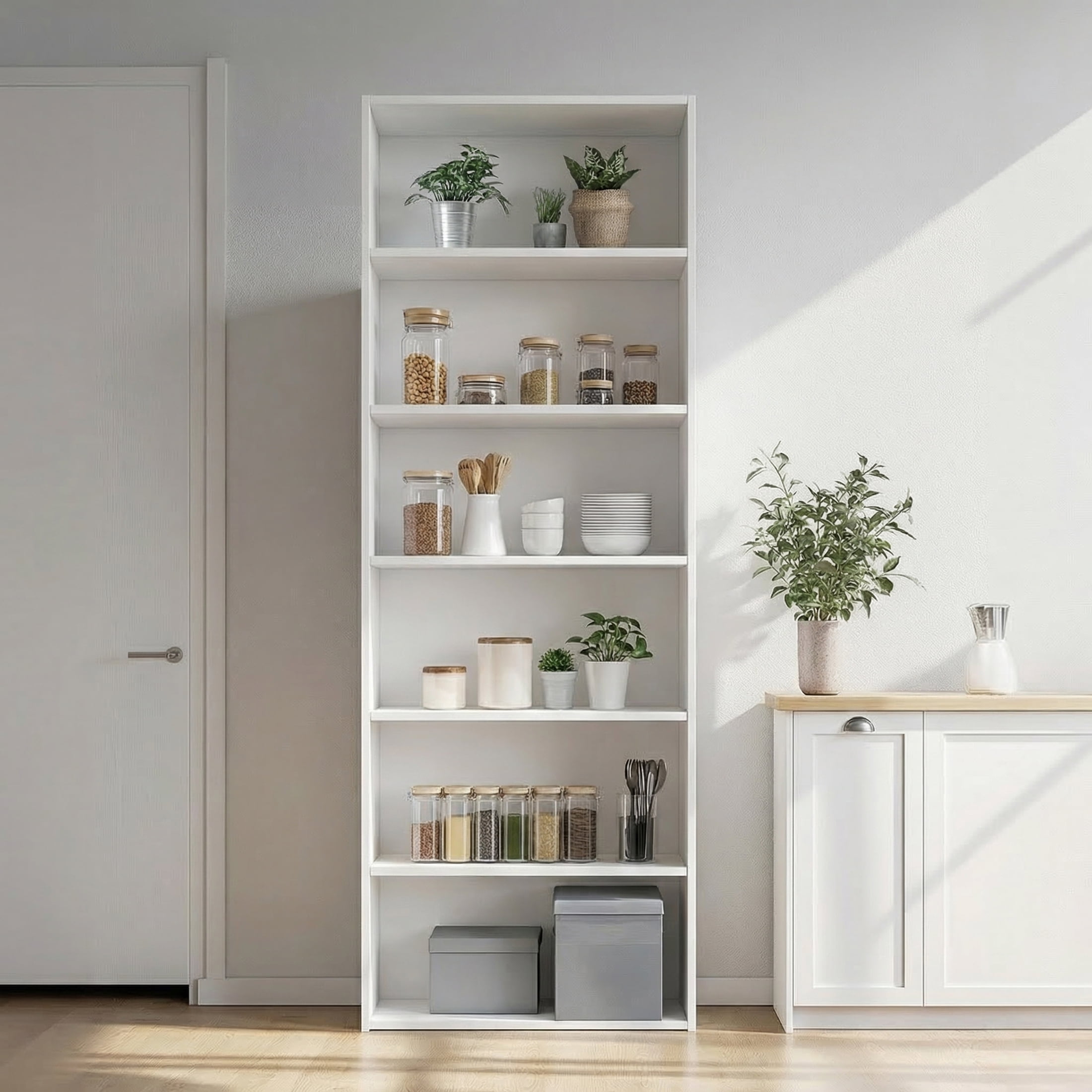 EDX 6 Tier Bookcase Storage, 63 Inch Large Tall Floor Standing Open Bookshelf for Home Office, Living Room, and Bedroom, White