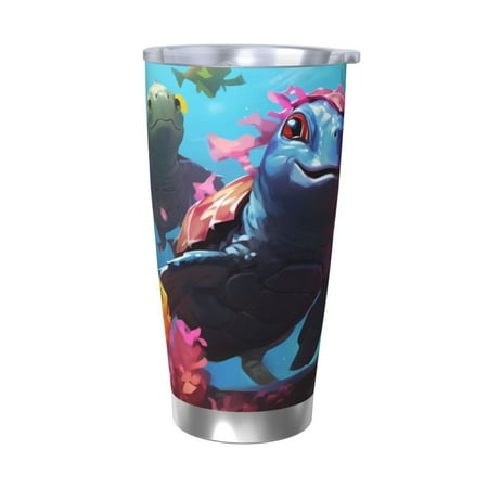 

Salouo Lively Cute Turtle Print 20oz Tumbler with Lid Stainless Steel Vacuum Insulated Tumbler Durable Insulated Coffee Mug Thermal Cup with Splash Proof Sliding Lid-Without Straw