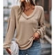 thumbnail image 2 of Camisa de trabajo diaria holgada para mujer con bolsillo en el pecho, cuello en V XL, manga larga, color caqui, 2 of 8