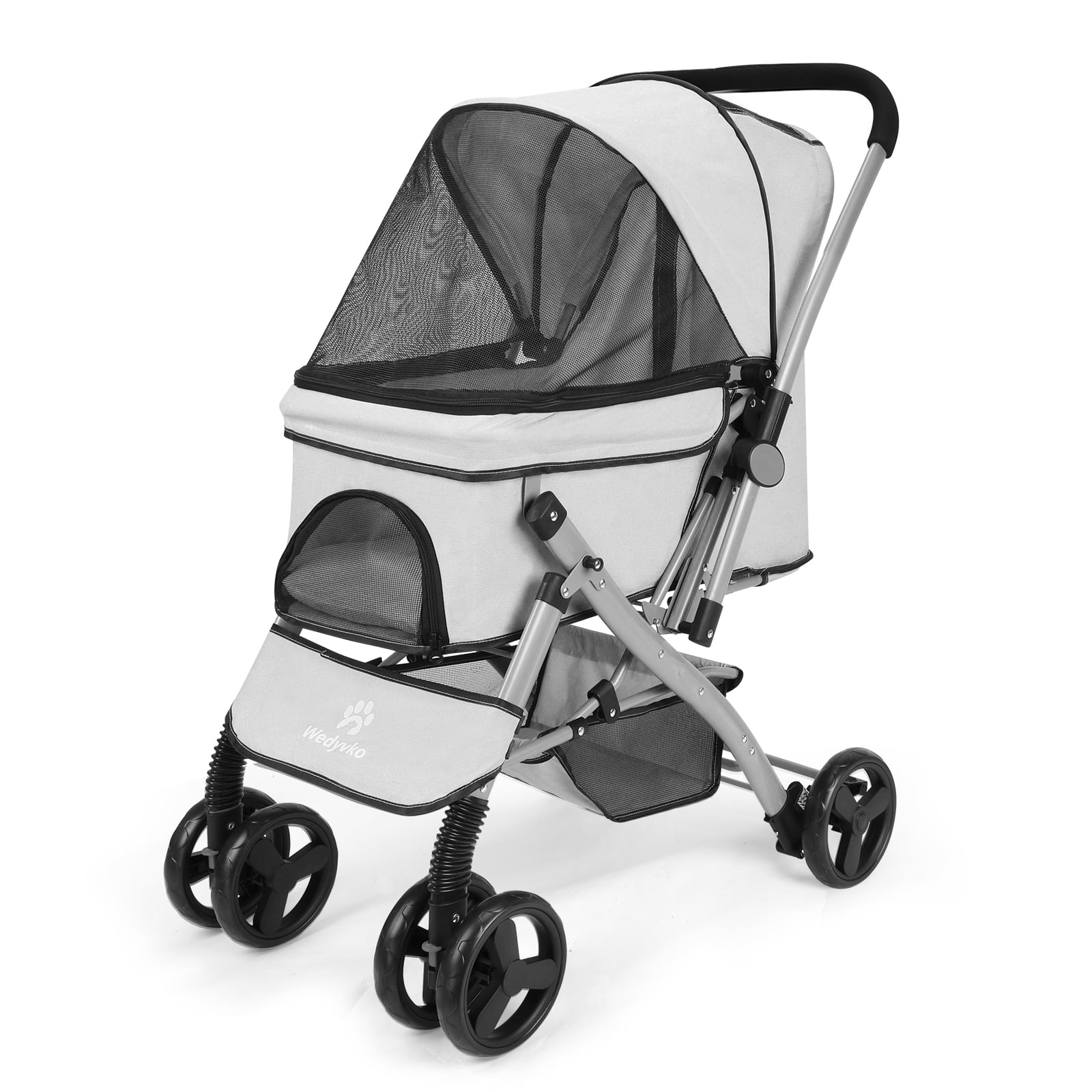 4 Wheel Dog Stroller, Wedyvko Foldable Pet Stroller with Storage Basket