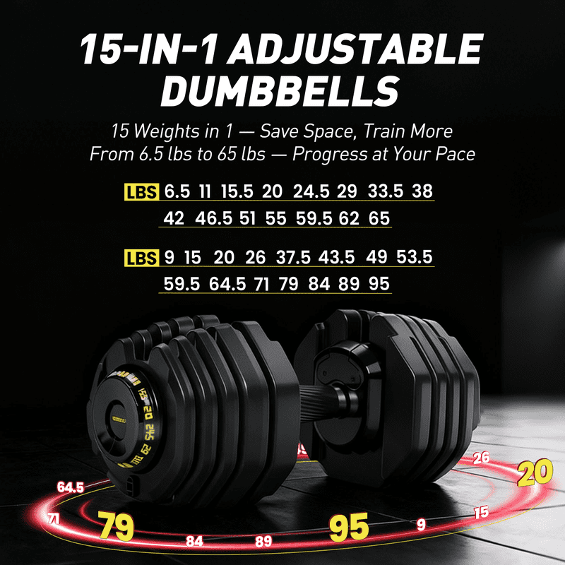 Adjustable Dumbbells Pair,  95lb Pair Dumbbell Set with Quick-Select Weights  for Home Gym Strength Training