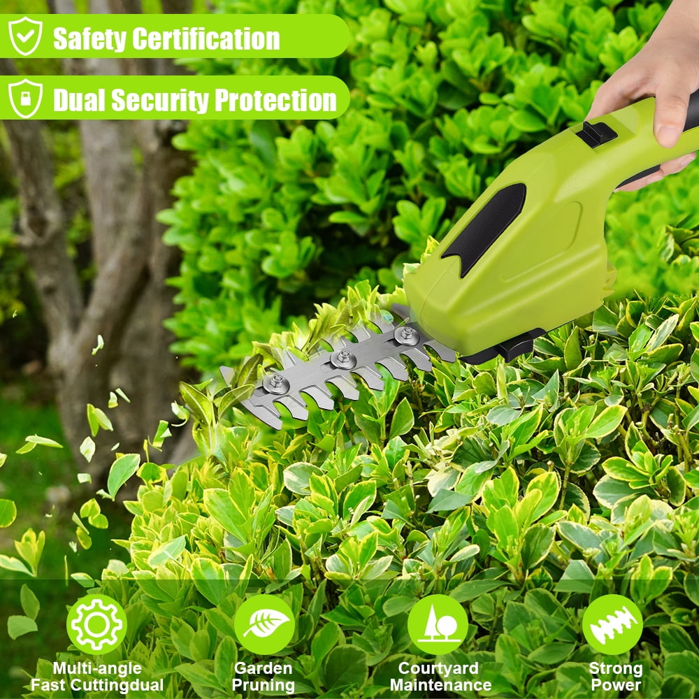G PEH Cordless Grass Shears, 2 in 1 Electric Mini Hedge Trimmer Cordless, Handheld Grass Hedge Cutter Clippers, Battery Operated Weed Hedge Trimmer