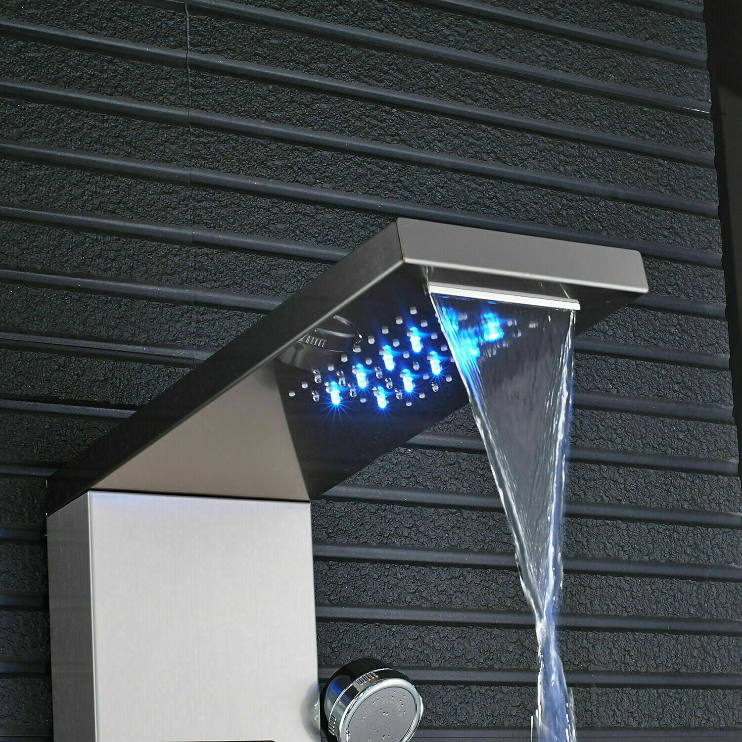 Senlesen Brushed Nickel Shower Panel Tower LED Rain Waterfall Massage System Body Tub Tap