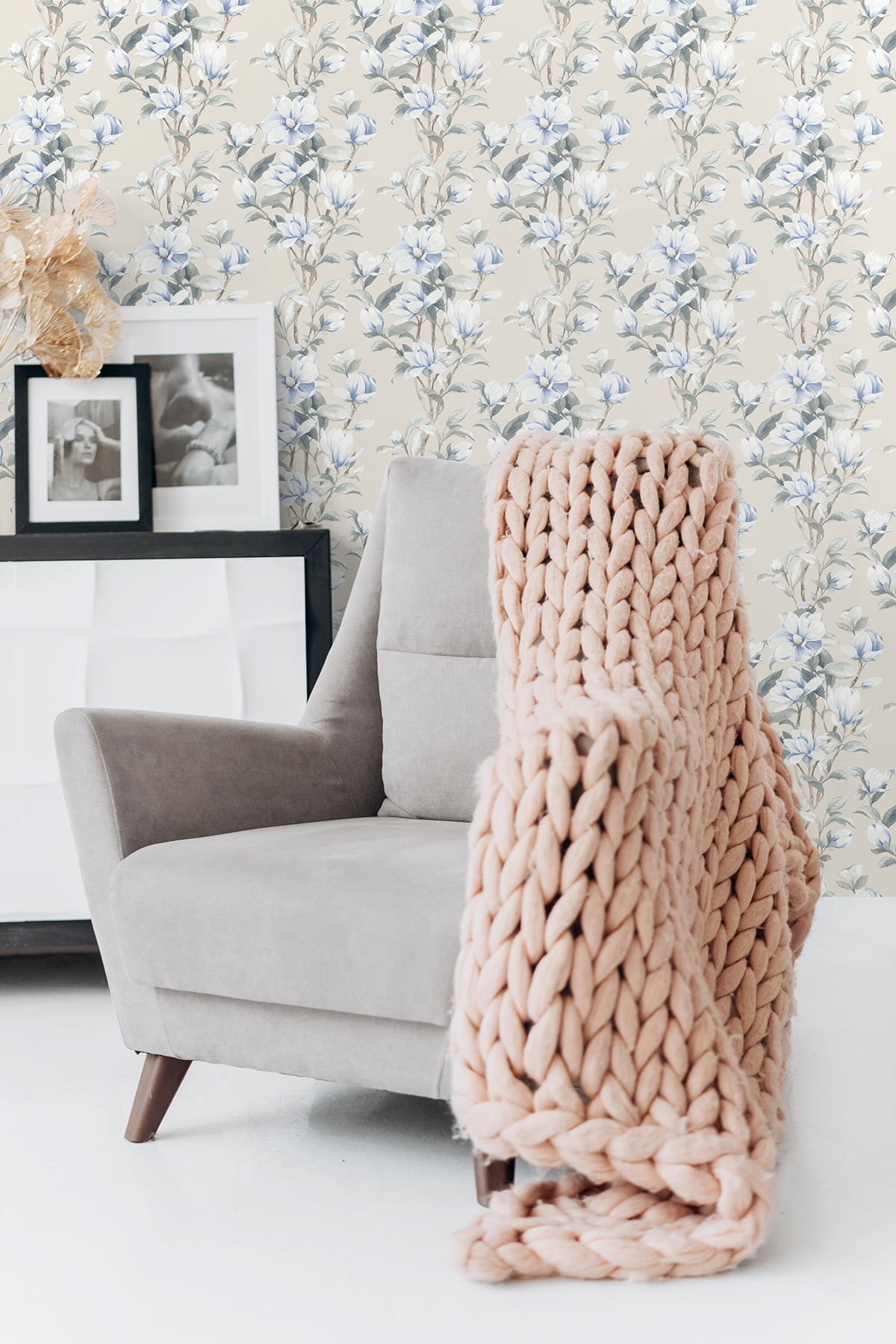 NextWall Linen & French Blue Magnolia Trail Peel and Stick Wallpaper