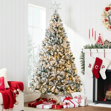 Best Choice Products 6ft Pre-Lit Holiday Christmas Pine Tree w/ Snow Flocked Branches, 250 Warm White Lights