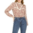 thumbnail image 5 of INSPIRE CHIC Women's Floral Lace Trim Stand Collar Long Sleeves Blouse Tops XS Beige, 5 of 6