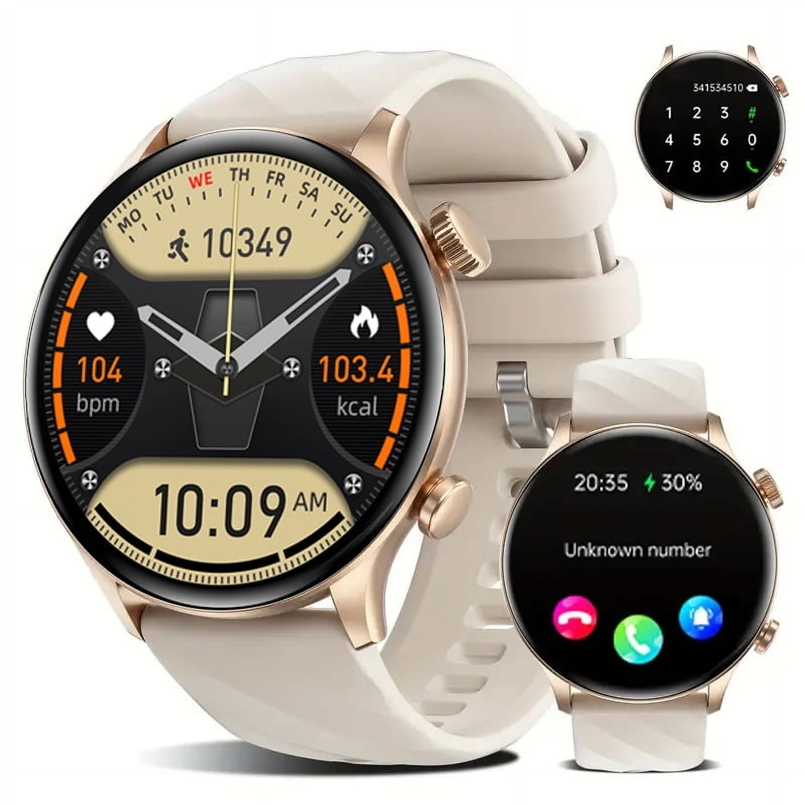 Beyced 1.39 inch Gold Stainless Steel Case with White Fashion Band
