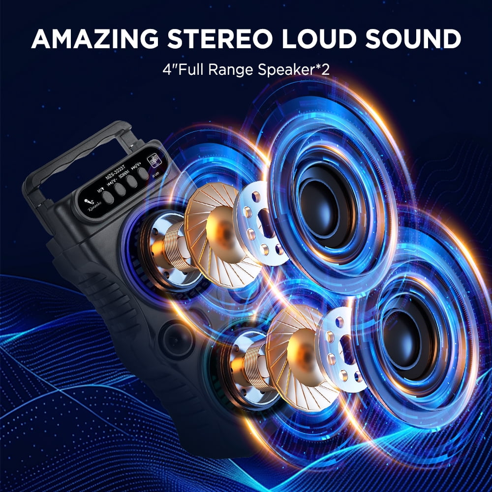 Portable Dual-Driver Bluetooth Party Speaker - 3 Inches 2x3W Stereo, RGB Music Lights, TWS, Mic/USB/TF/FM Inputs, Durable ABS, for Outdoor Dancing Party/Family Karaoke/Gatherings