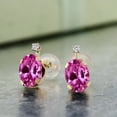 thumbnail image 2 of Gem Stone King 1.81 Ct Oval Pink Created Sapphire G/H Lab Grown Diamond 14K Yellow Gold Earrings, 2 of 3