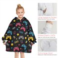 thumbnail image 6 of Blue Controllers Games Icons Black Pattern Blanket Hoodies for Kids 6-13YR Oversize Wearable Blanket Hoodies for Boys Girls Teens, 6 of 7