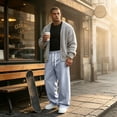 thumbnail image 6 of Resicozy Mens Baggy Sweatpants Wide Leg Streetwear Casual Lounge Pants Drawstring Elastic Waist Solid Sweat Pants with Pockets Light Gray L, 6 of 9