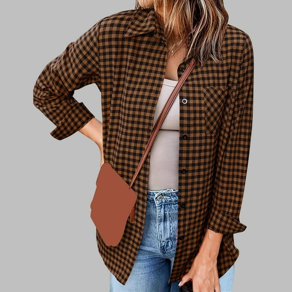 DailyTrove Women's Classic Plaid Button Down Shirt - Casual Long Sleeve Top, Stylish for Work & Daily