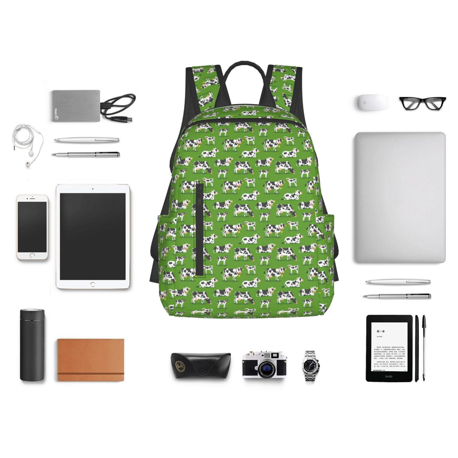 Xecao Cows With Calfs Green print Backpack For women men Aesthetic Lightweight Travel Daypack Simple Cute Backpack For Bookbag