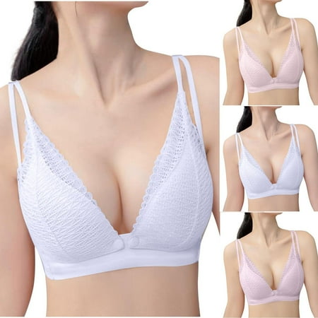 CFLVAEK Nursing Bras for Women Cotton Wireless Maternity Bra Ultra Comfortable Button Front Closure Braletter for Pregnancy Push Up Nursing Lace Bras Light Blue XXL