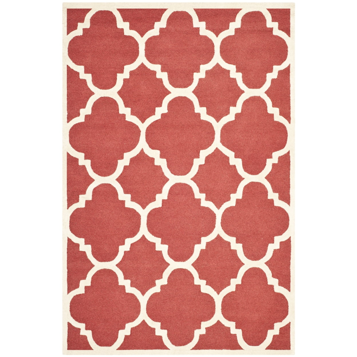 SAFAVIEH Cambridge Justine Geometric Quatrefoil Wool Area Rug, Rust/Ivory, 6' x 6' Round