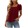 thumbnail image 2 of Uootdi Womens Blouses Square Neck Short Sleeve Gathered Bust Curved Hem Womens Tops Relaxed Fit Daily Flowy Casual Shirts, 2 of 8