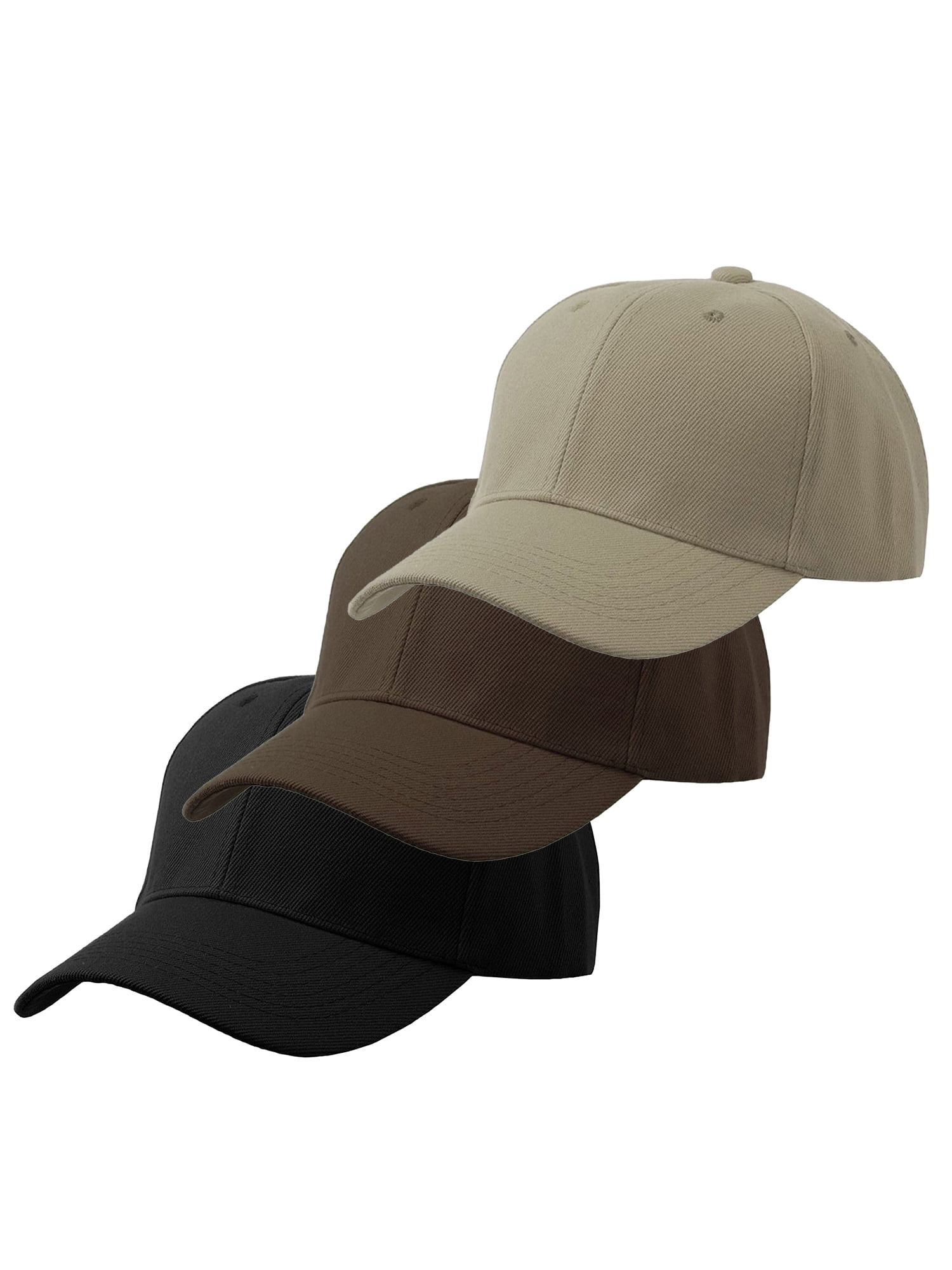 Mens Plain Baseball Cap Adjustable Curved Visor Hat 3p Black Dark