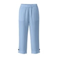 thumbnail image 6 of Shadoumai Capri Pants for Women Summer Casual Cropped Linen Pants Pull on Elastic Waist Side Pockets Bottoms Button Hem Trousers, 6 of 6
