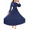 thumbnail image 2 of Women'S Knee-Length Spring and Autumn Dresses Bowknot Solid Color Shirt Sleeve Big Swing Long Dresses Dark Blue S, 2 of 7