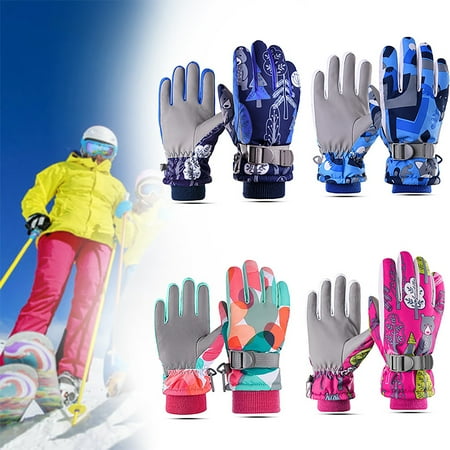 

Mid-Ten Girls Boys Waterproof Rose Red Blue Forest Anti-Slip Ski Snow Winter Warm Gloves - Fits Kids Youth Children Toddler Child Schooling Cycling For Cold Weather
