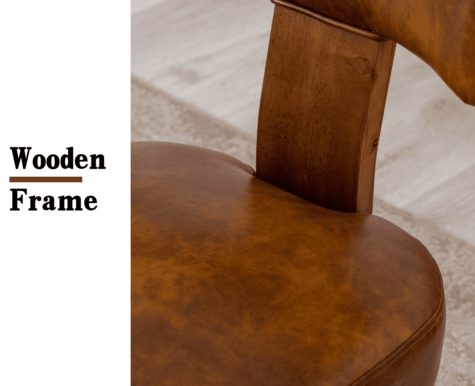 Guyou Dining Chairs Set of 6, Mid-Century Modern PU Upholstered Kitchen Chairs with Curved Backrest, Wooden Side Chairs for Dining Kitchen Living Room Bedroom, Brown