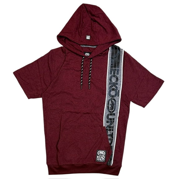 Ecko Unltd Men's Hoodie T-Shirt Vertical Logo Panel Stich Short Sleeve Tee (Small, Red Marled)